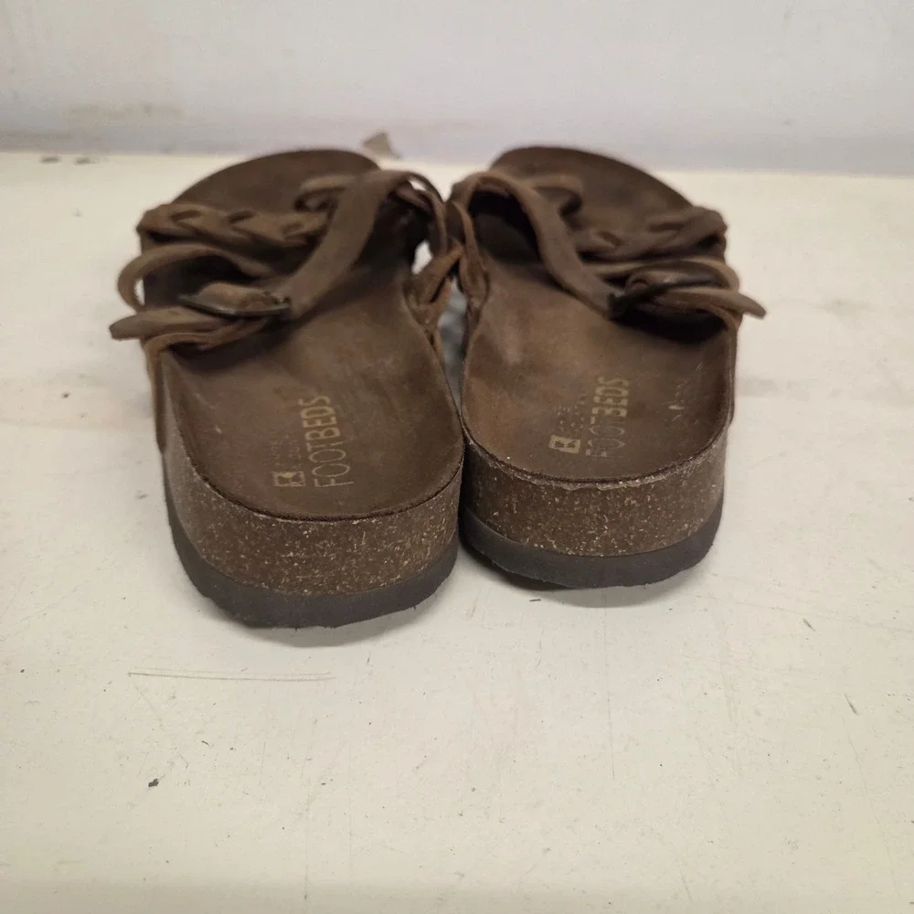 White Mountain Footbeds Brown Suede Braided Strappy Buckle Slide Sandals Mens 9
